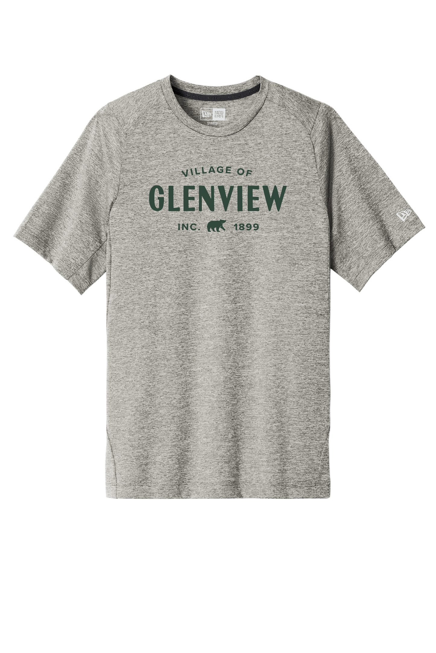 New Era Performance Crew-Rainstorm Grey Heather t-shirt-Green Imprint- NEA200