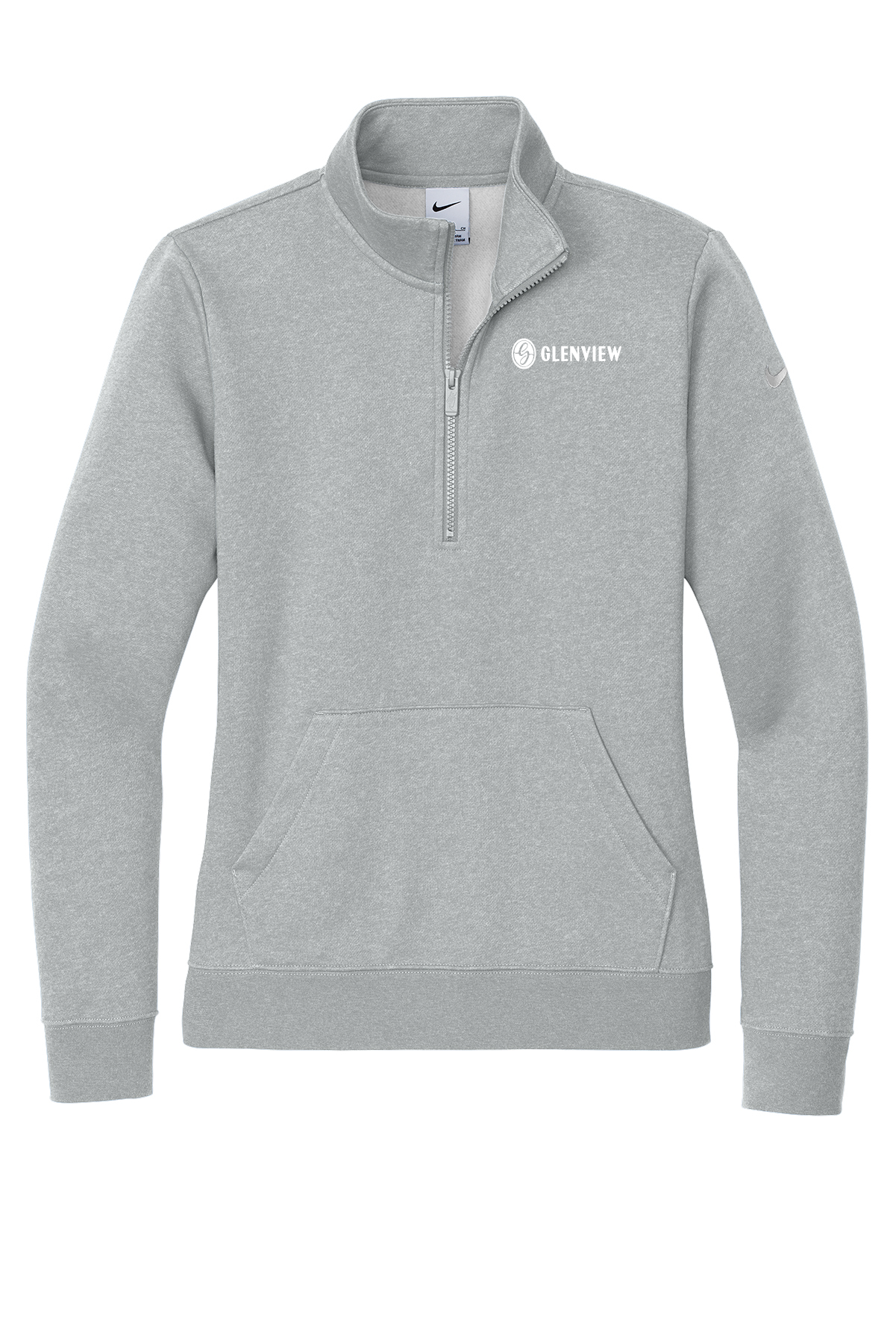 Nike Women's Club Fleece Sleeve Swoosh 1/2-Zip-Dark Grey Heather-NKDX6720