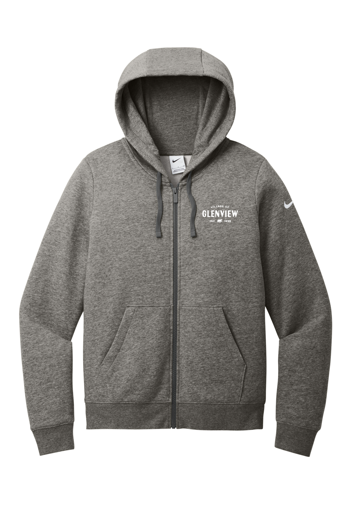 Nike Women's Club Fleece Sleeve Swoosh Full-Zip Hoodie-Charcoal Heather-NKFD9890