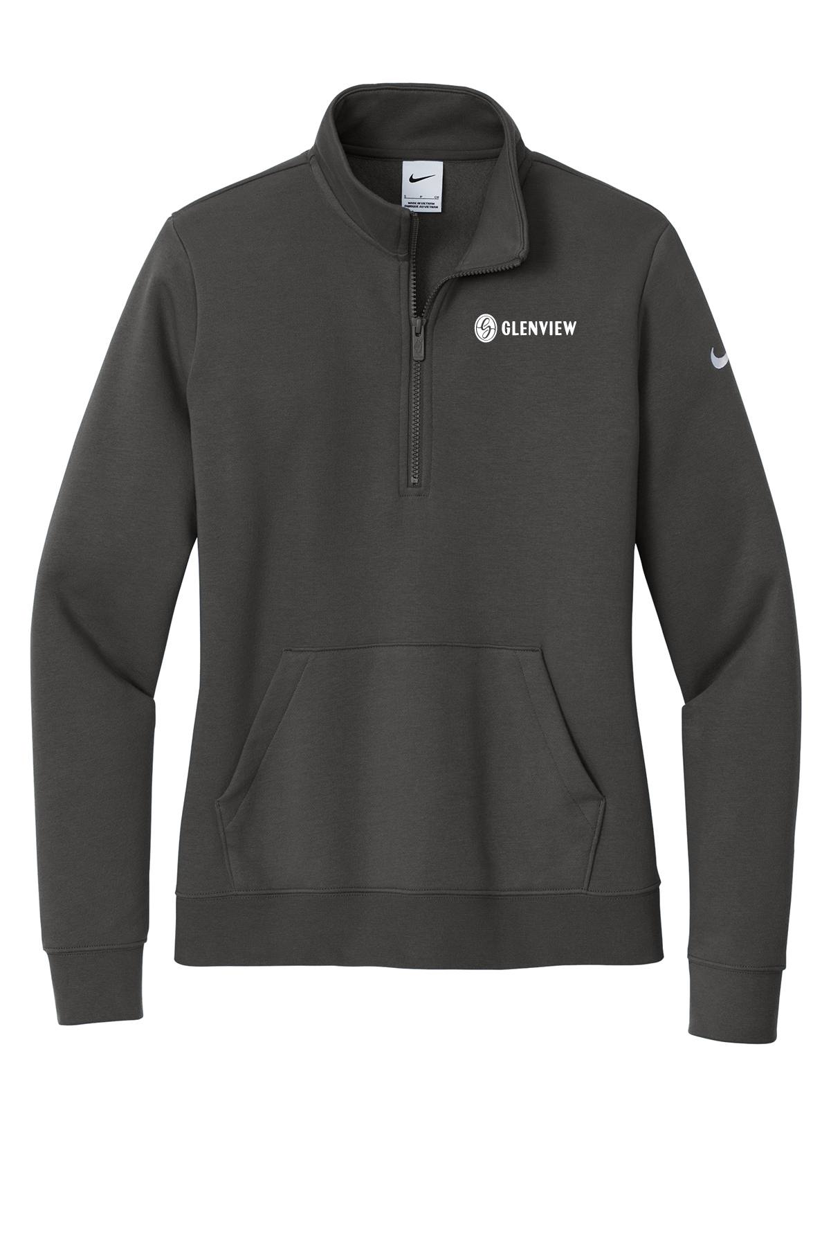 Nike Women's Club Fleece Sleeve Swoosh 1/2-Zip-Anthracite-NKDX6720