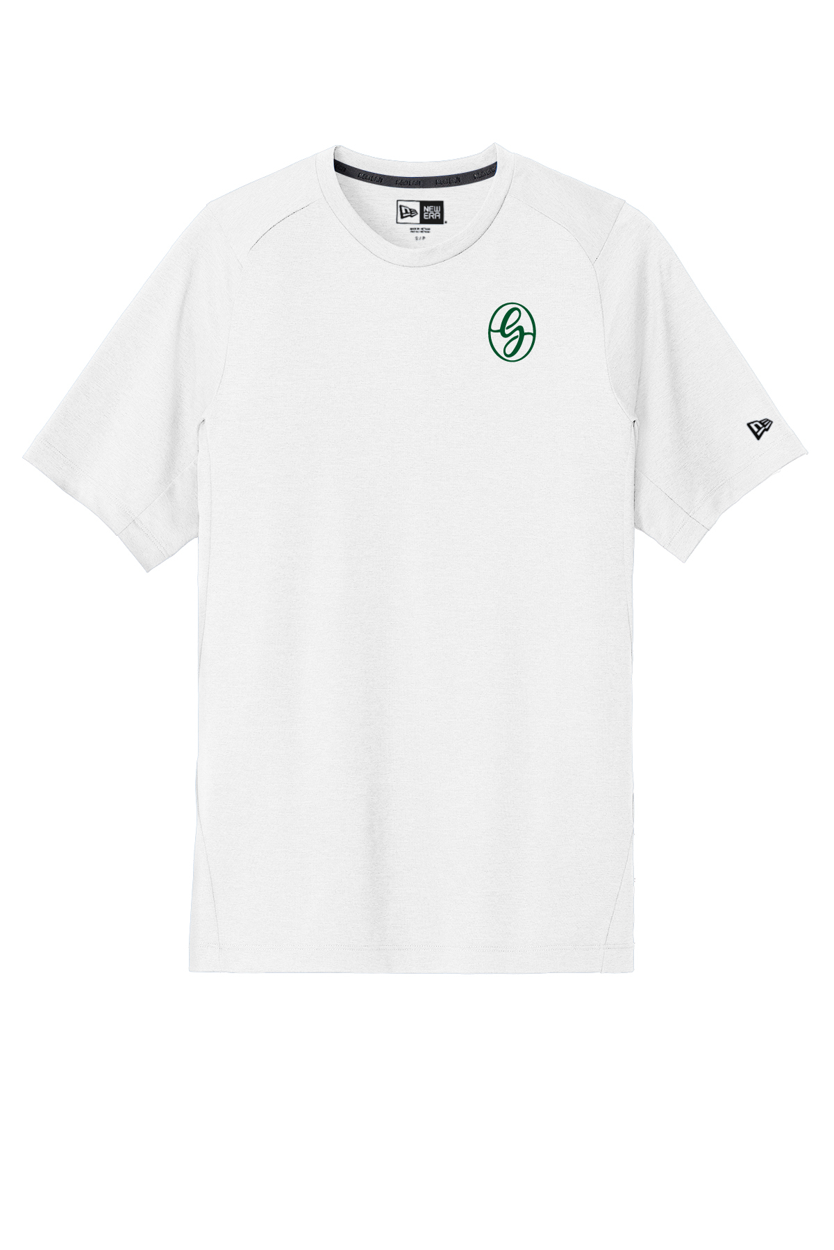 New Era Performance Crew-White t-shirt-Green Imprint- NEA200