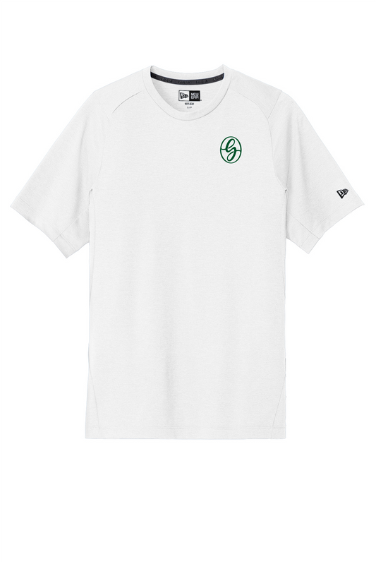 New Era Performance Crew-White t-shirt-Green Imprint- NEA200