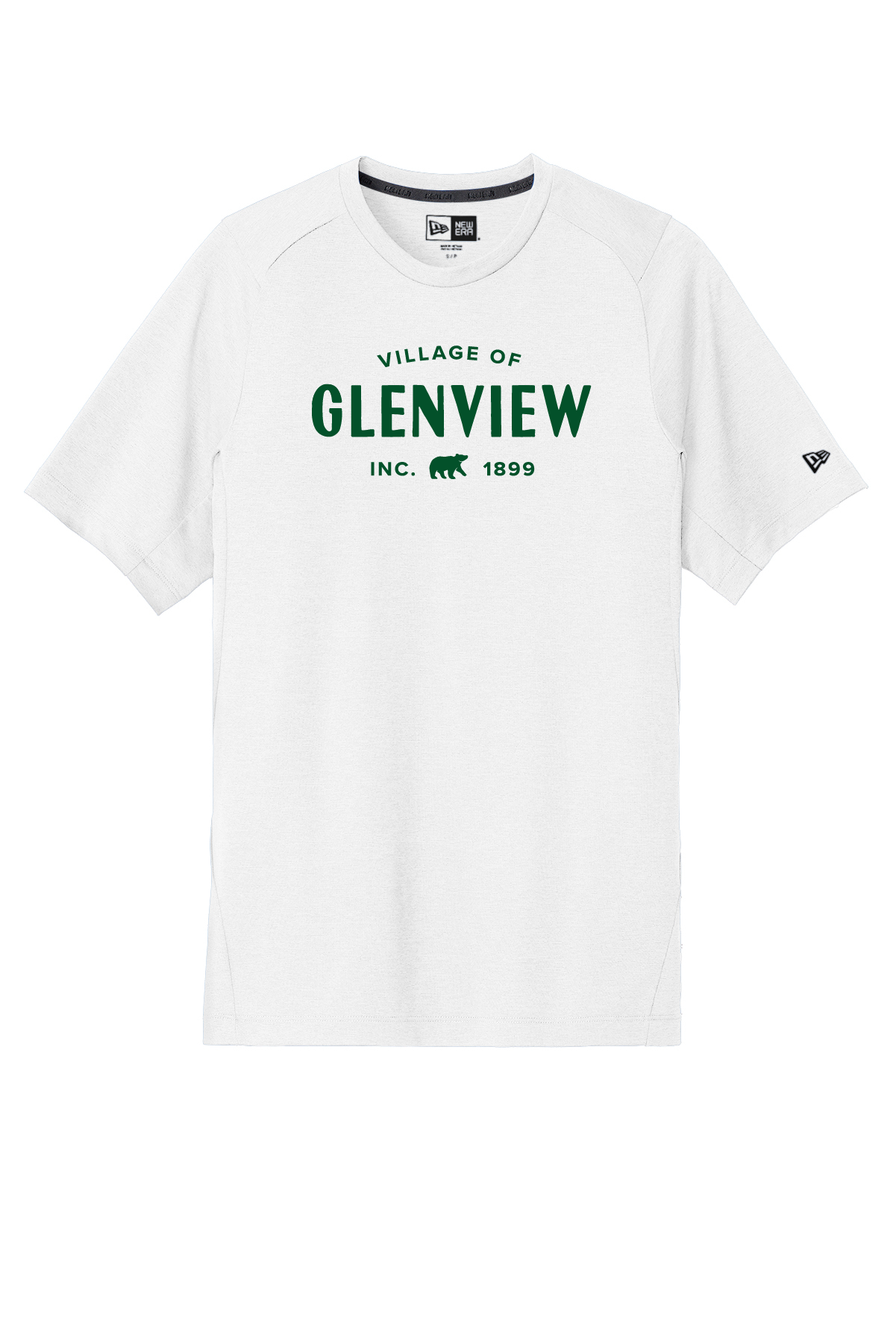 New Era Performance Crew-White t-shirt-Green Imprint- NEA200