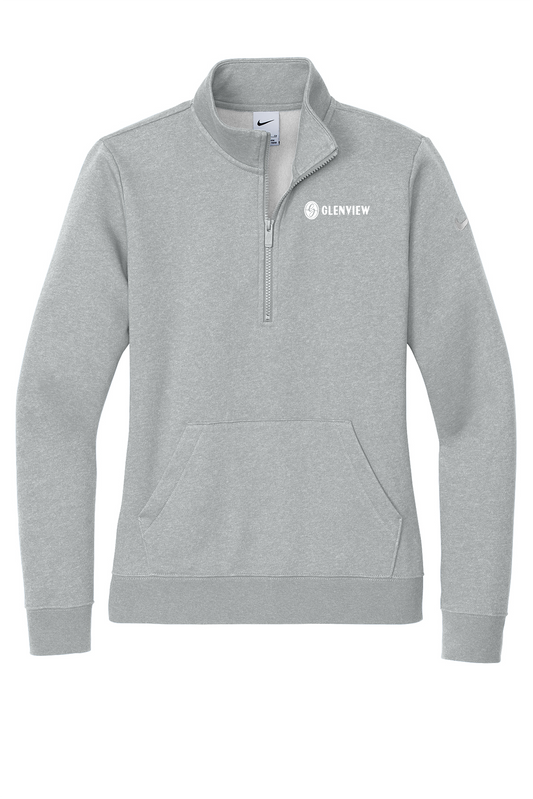 Nike Women's Club Fleece Sleeve Swoosh 1/2-Zip-Dark Grey Heather-NKDX6720