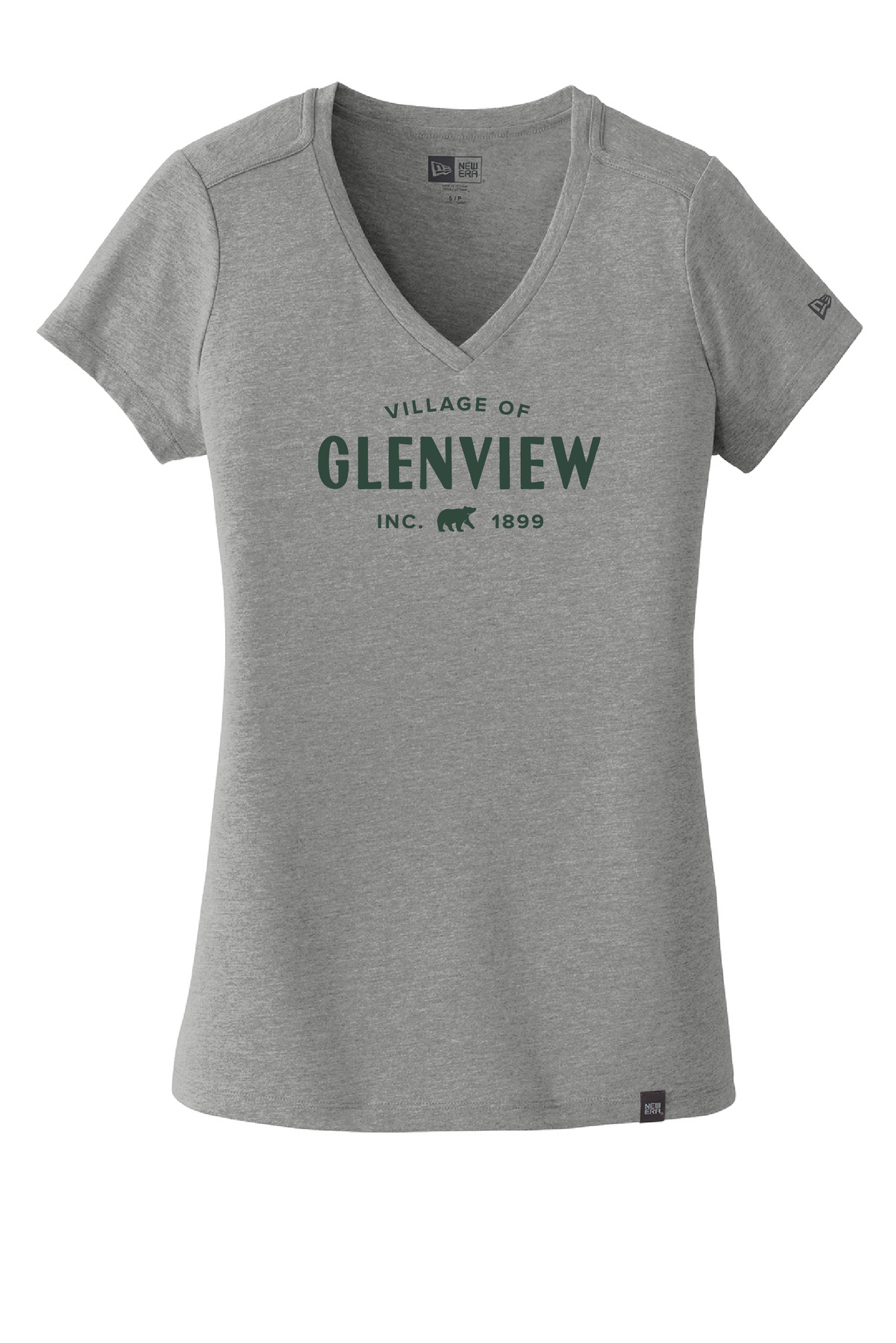 New Era Women's Heritage Blend V-Neck-Shadow Grey Heather t-shirt-Green Imprint-LNEA101