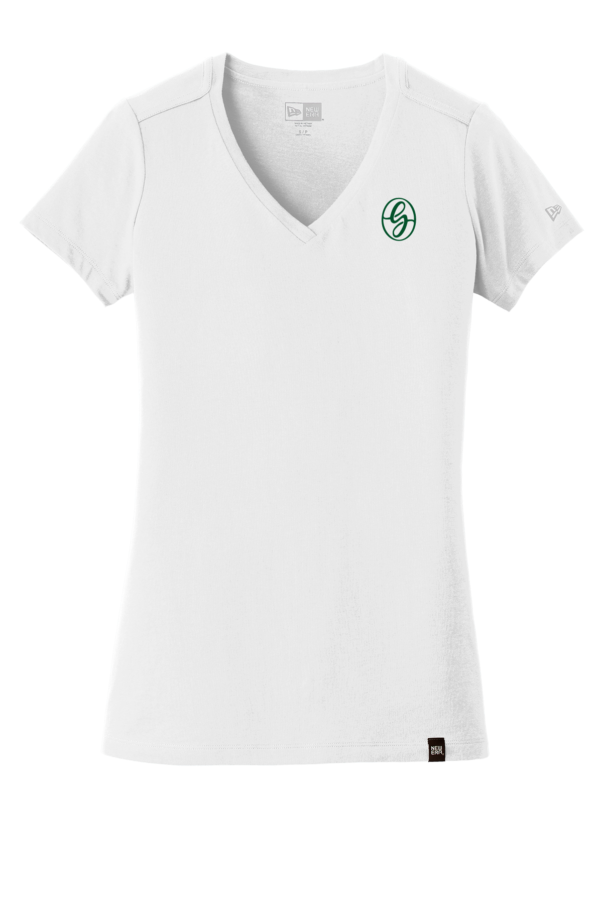 New Era Women's Heritage Blend V-Neck-White t-shirt-Green Imprint-LNEA101