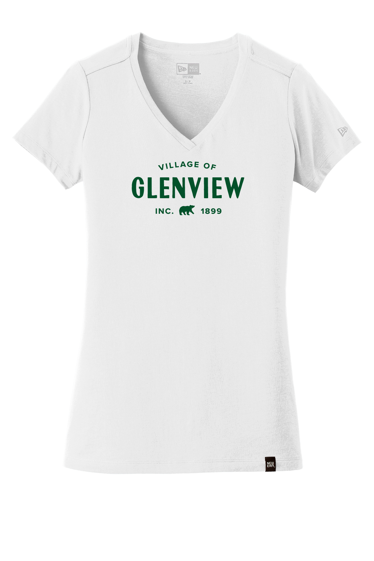New Era Women's Heritage Blend V-Neck-White t-shirt-Green Imprint-LNEA101
