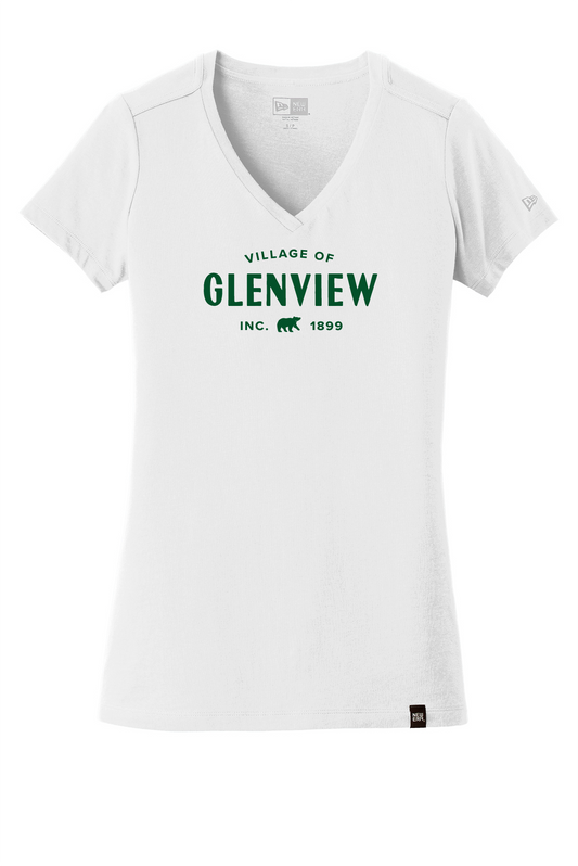 New Era Women's Heritage Blend V-Neck-White t-shirt-Green Imprint-LNEA101
