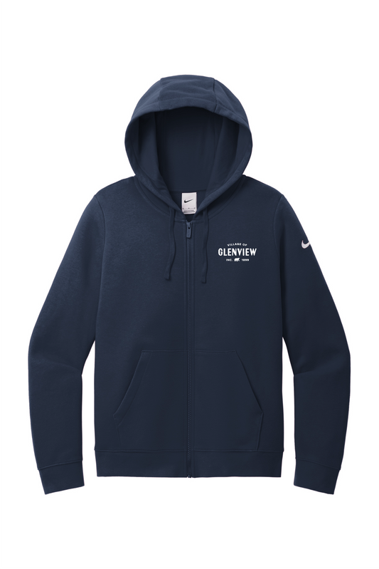 Nike Women's Club Fleece Sleeve Swoosh Full-Zip Hoodie-Midnight Navy-NKFD9890