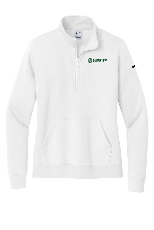 Nike Women's Club Fleece Sleeve Swoosh 1/2-Zip-White-NKDX6720